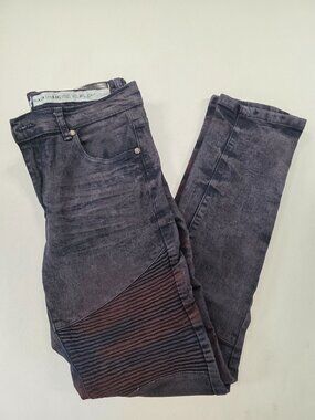 Reason Moto Jeans Men 34 Dark Purple Ribbed Biker Streetwear Accordion Knee